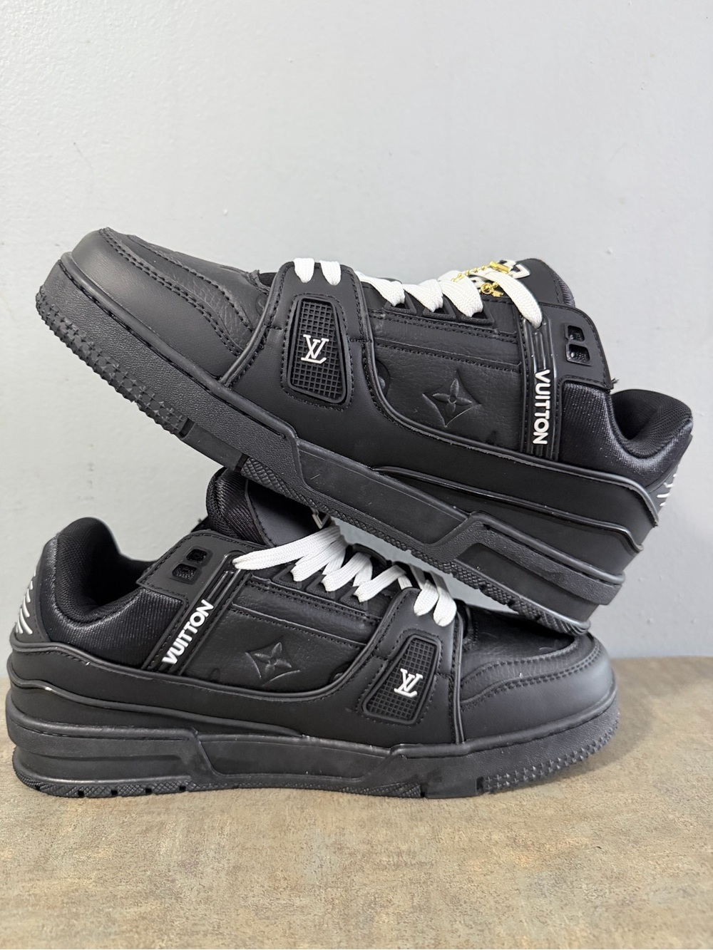 Louis Vuitton Black Men’s Low-Top Sneakers with White Laces